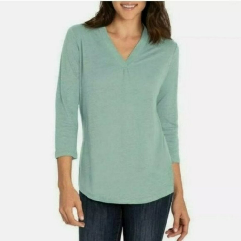 ♡3/$30♡ Orvis 3/4 Length Sleeve V-neck Top - Picture 1 of 5